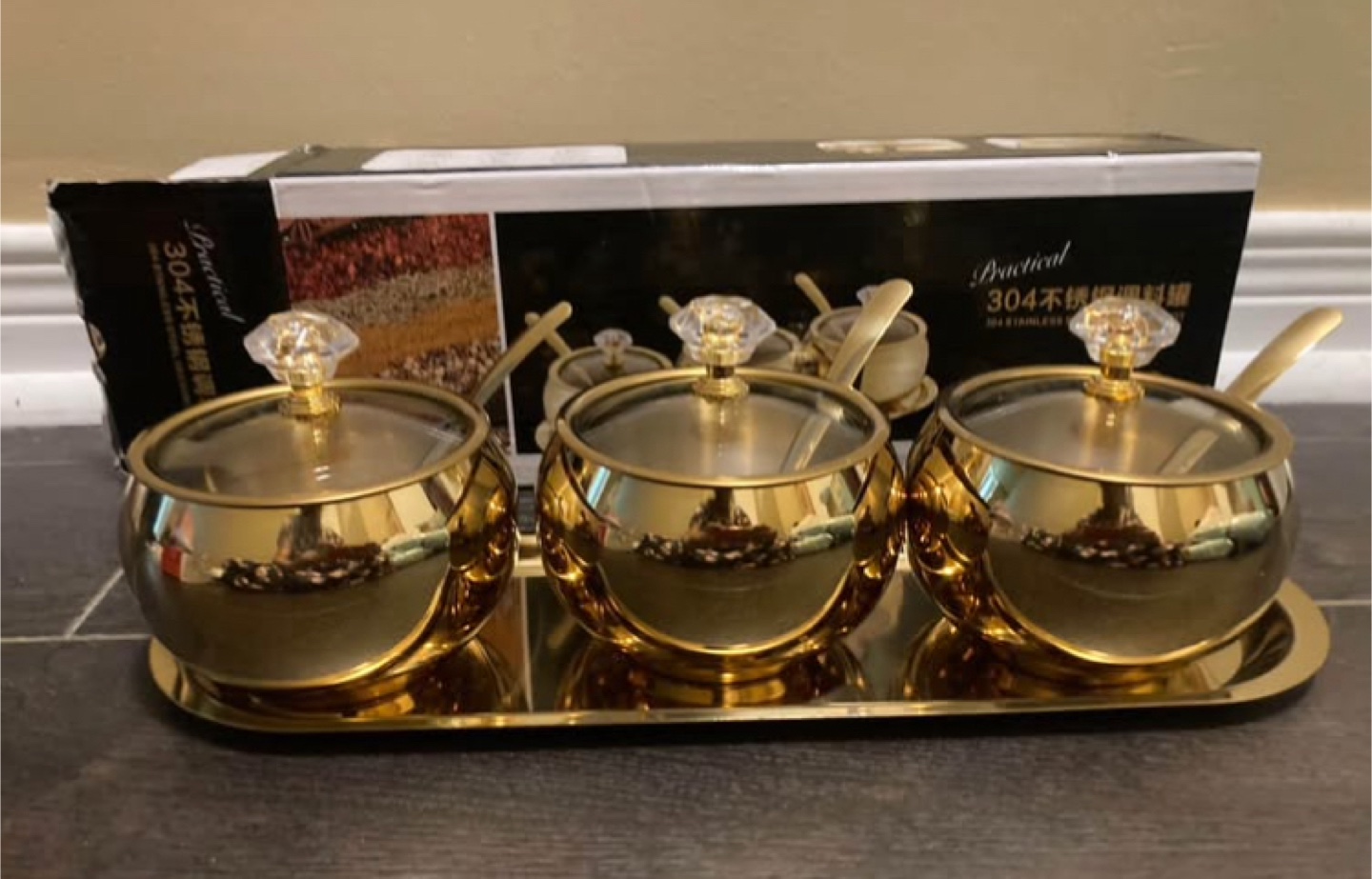 brand new Gold Stainless Steel Spice Jar Set (3) - photo 3