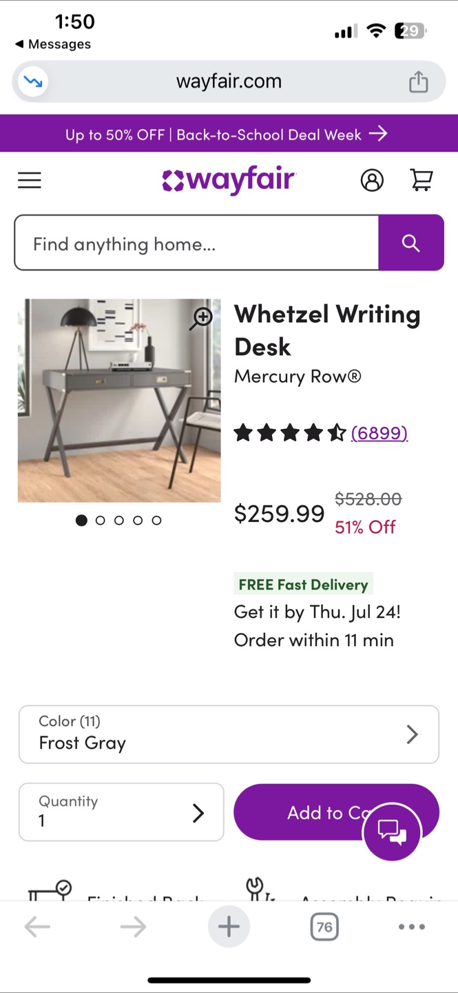 Grey Mercury Row Whetzel Writing Desk - photo 2