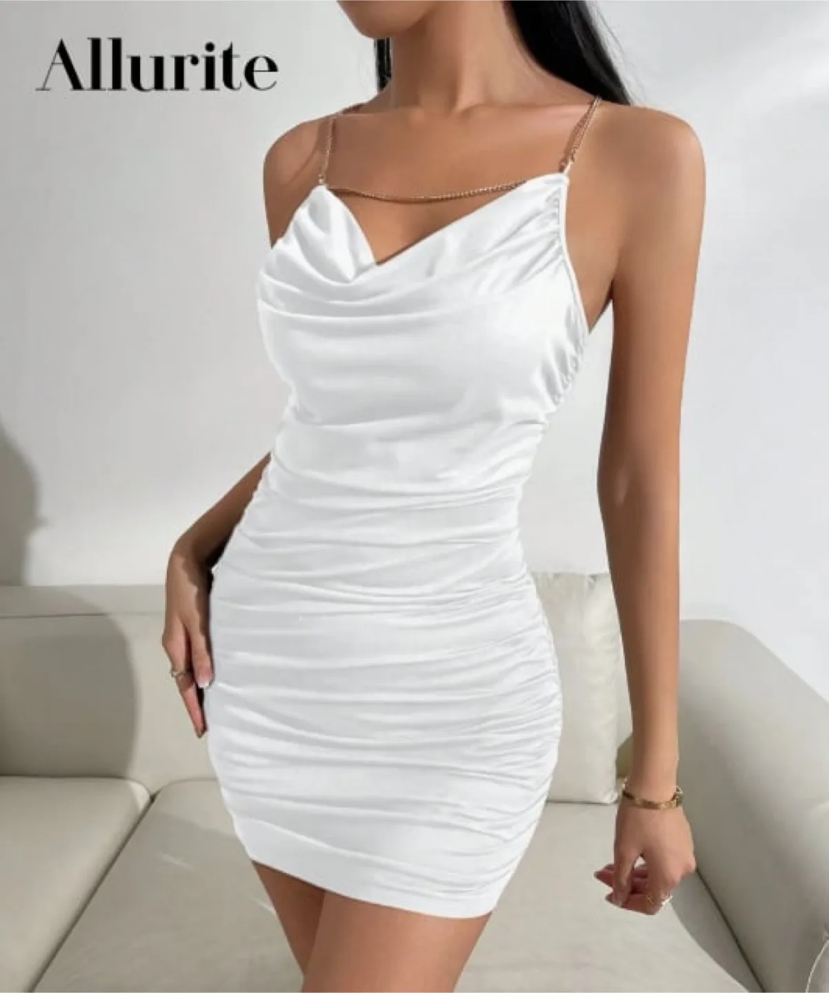 (NEW) White Cowl Neck Dress (Bachelorette Dress)(Size S) thumbnail