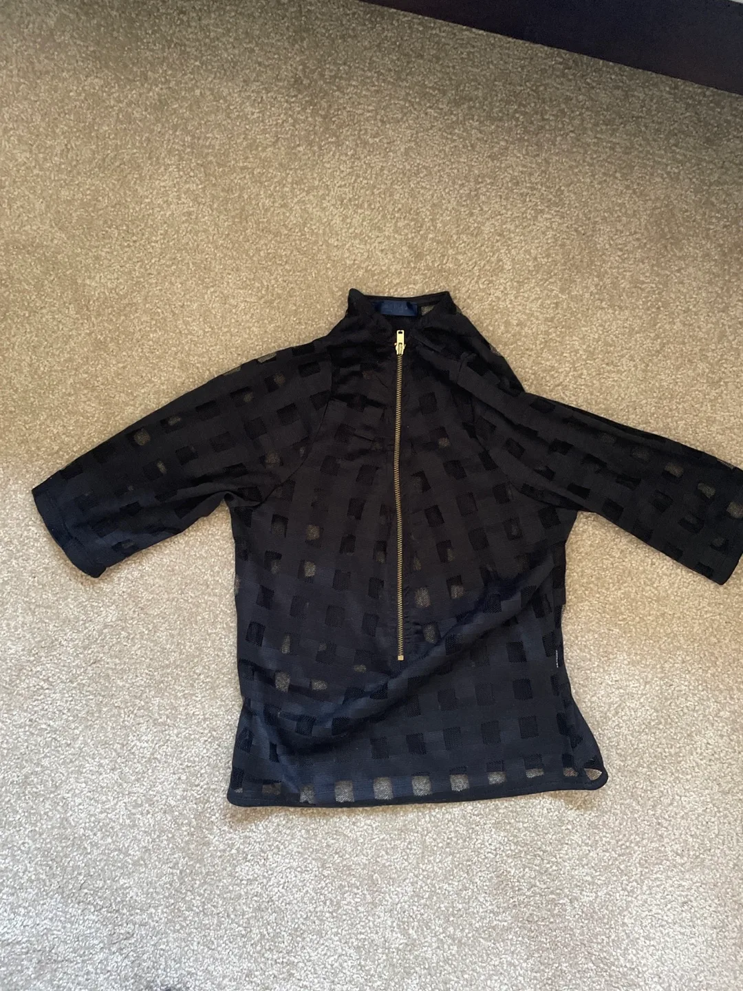 Black Patterned Zip-Up Top thumbnail