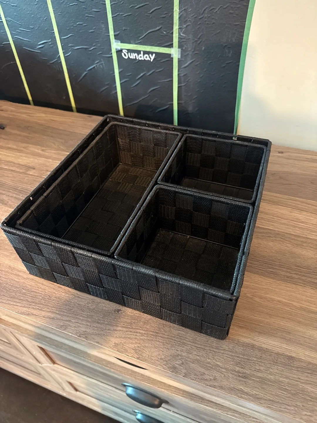 Set of 4 Black Woven Storage Baskets thumbnail