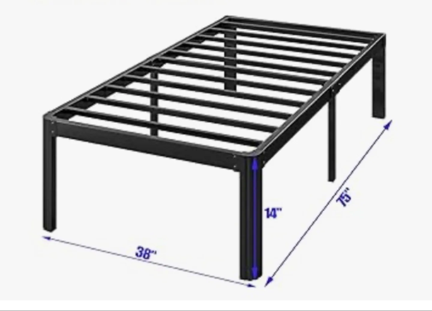 14-Inch Sturdy Single Bed Frame - Black thumbnail