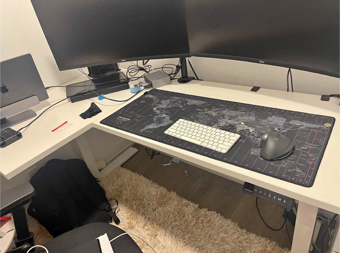 L-Shaped Standing Desk, White, Adjustable Height
