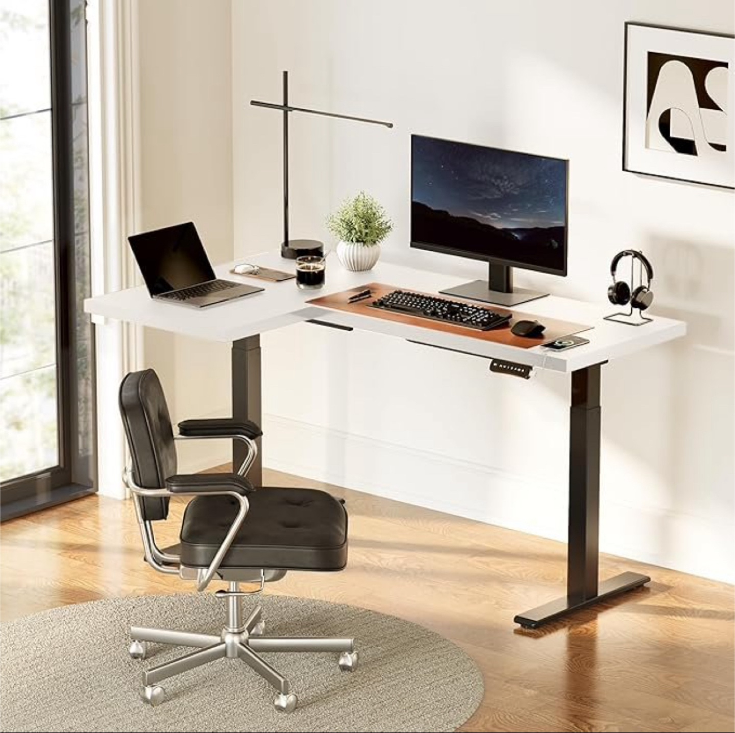 L-Shaped Standing Desk, White, Adjustable Height - photo 2
