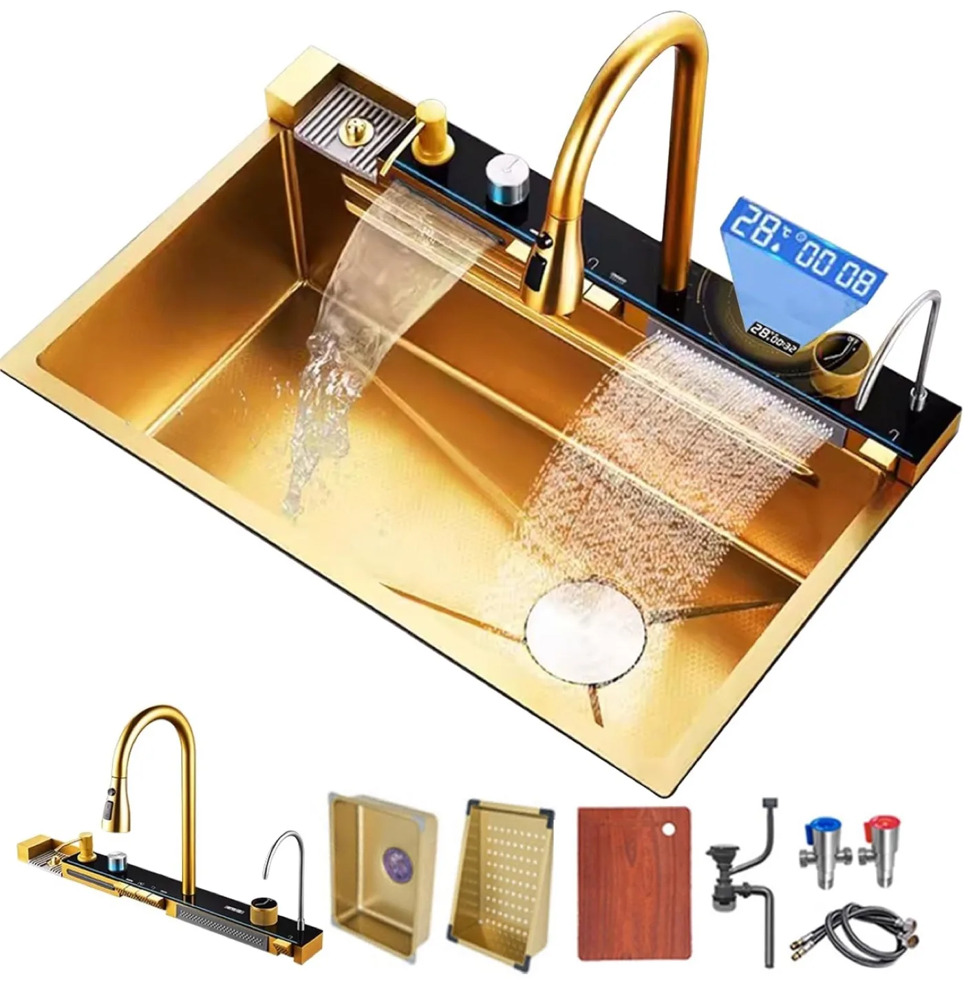 Double Waterfall Sink with LED Display, Cup Washer, Soap Dispens thumbnail
