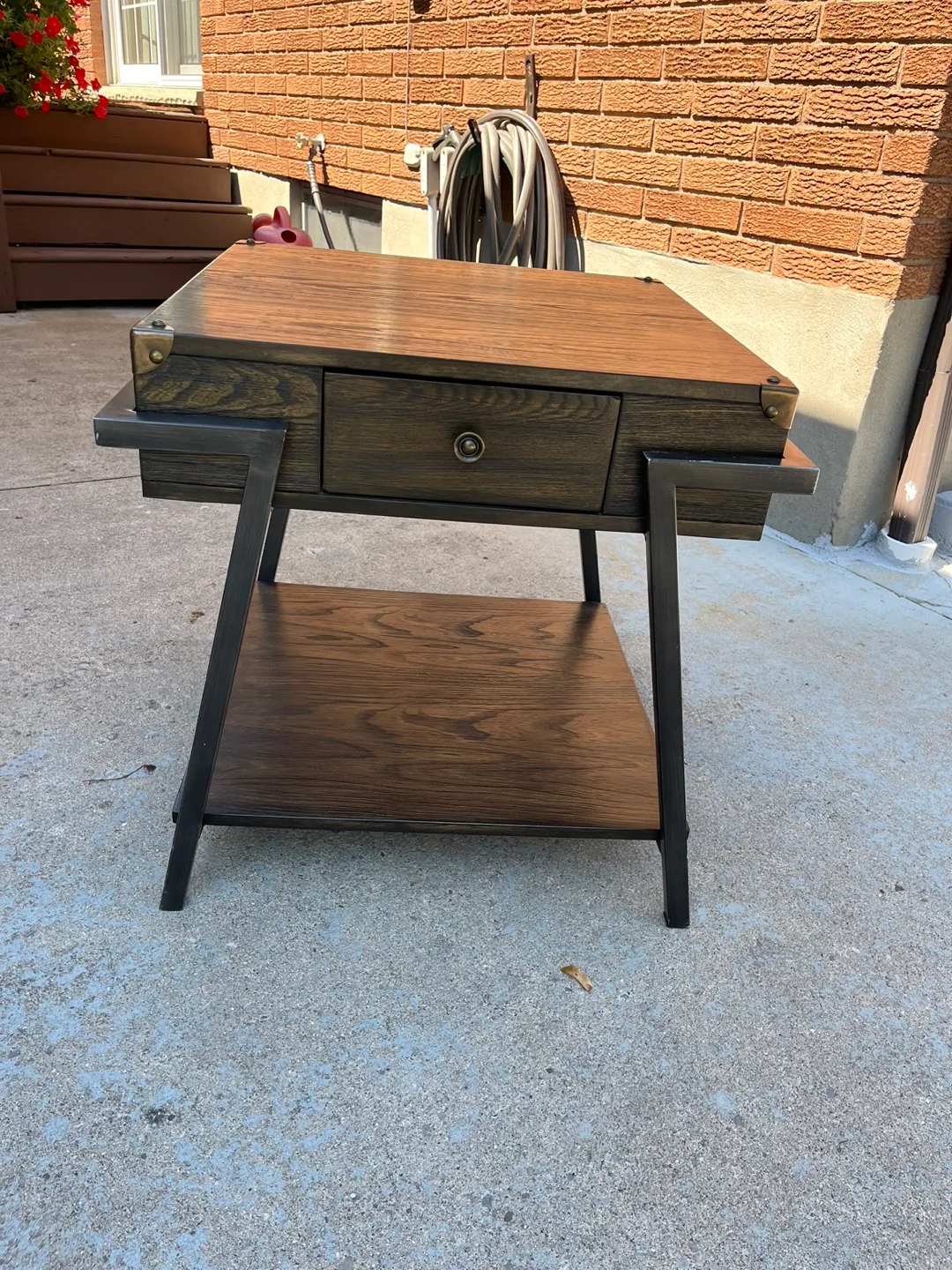 Dark Wood End Table with Drawer