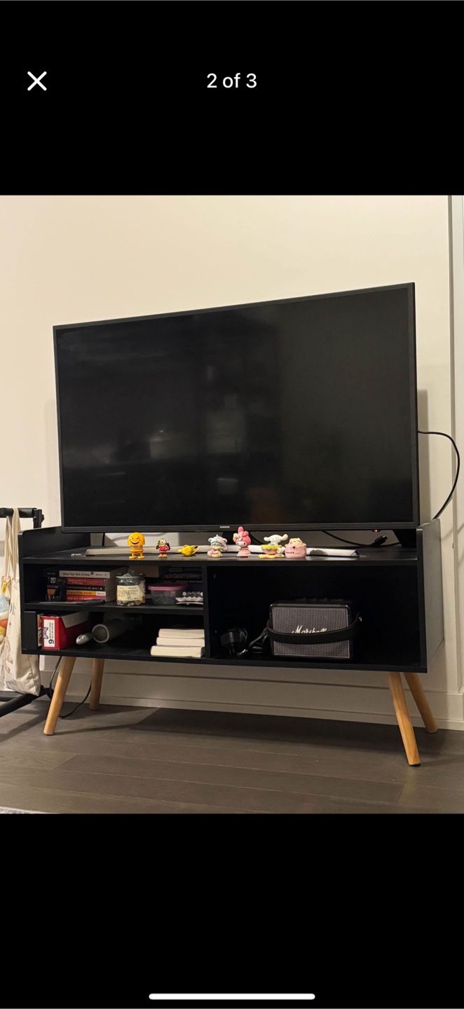 Black TV Stand with Shelves - photo 2