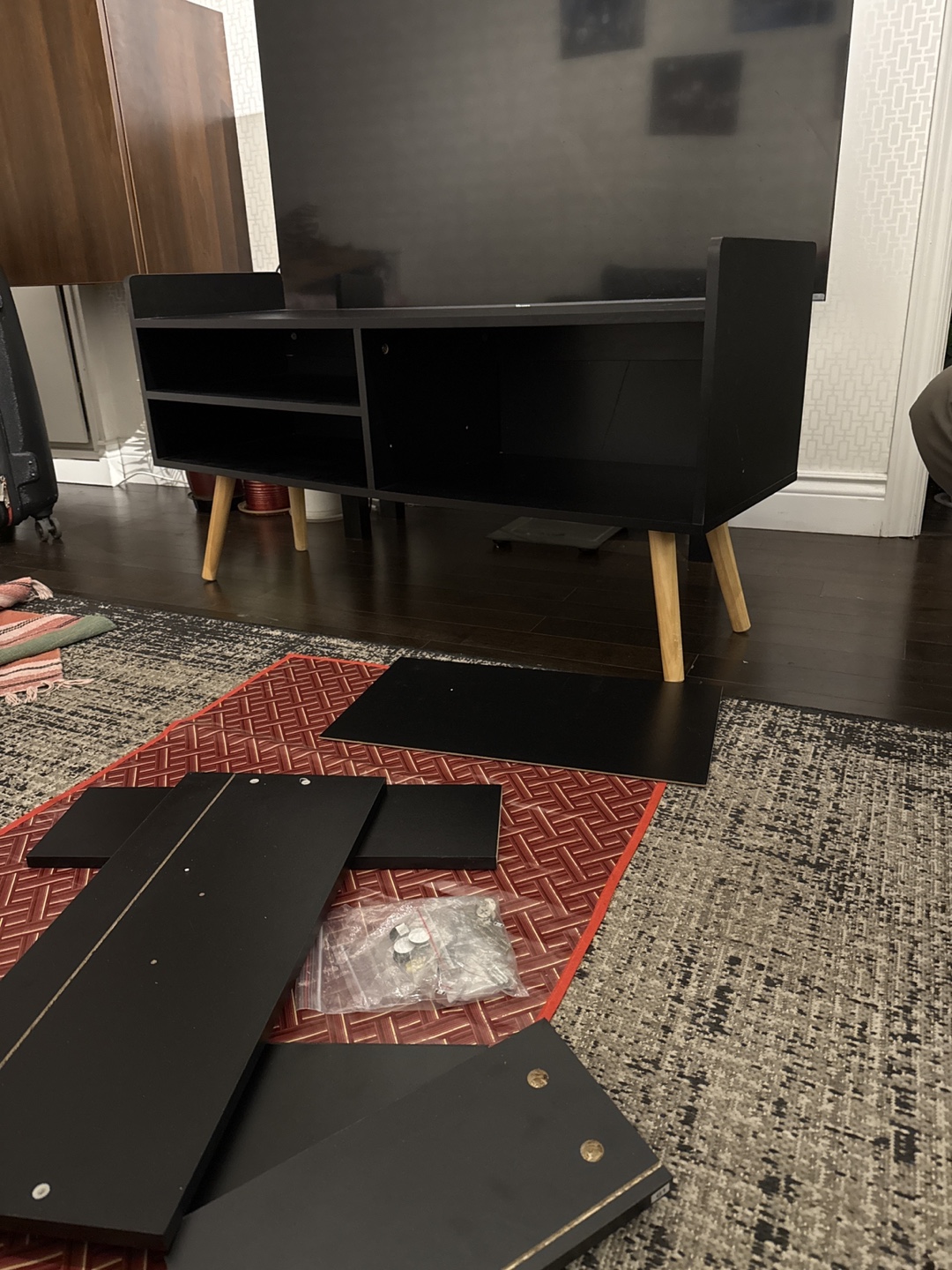 Black TV Stand with Shelves - photo 4