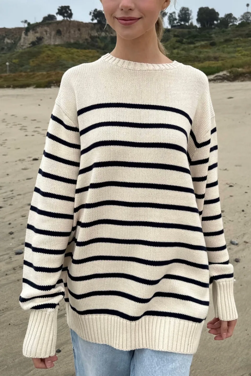 BRIANNA COTTON THIN STRIPE SWEATER thumbnail