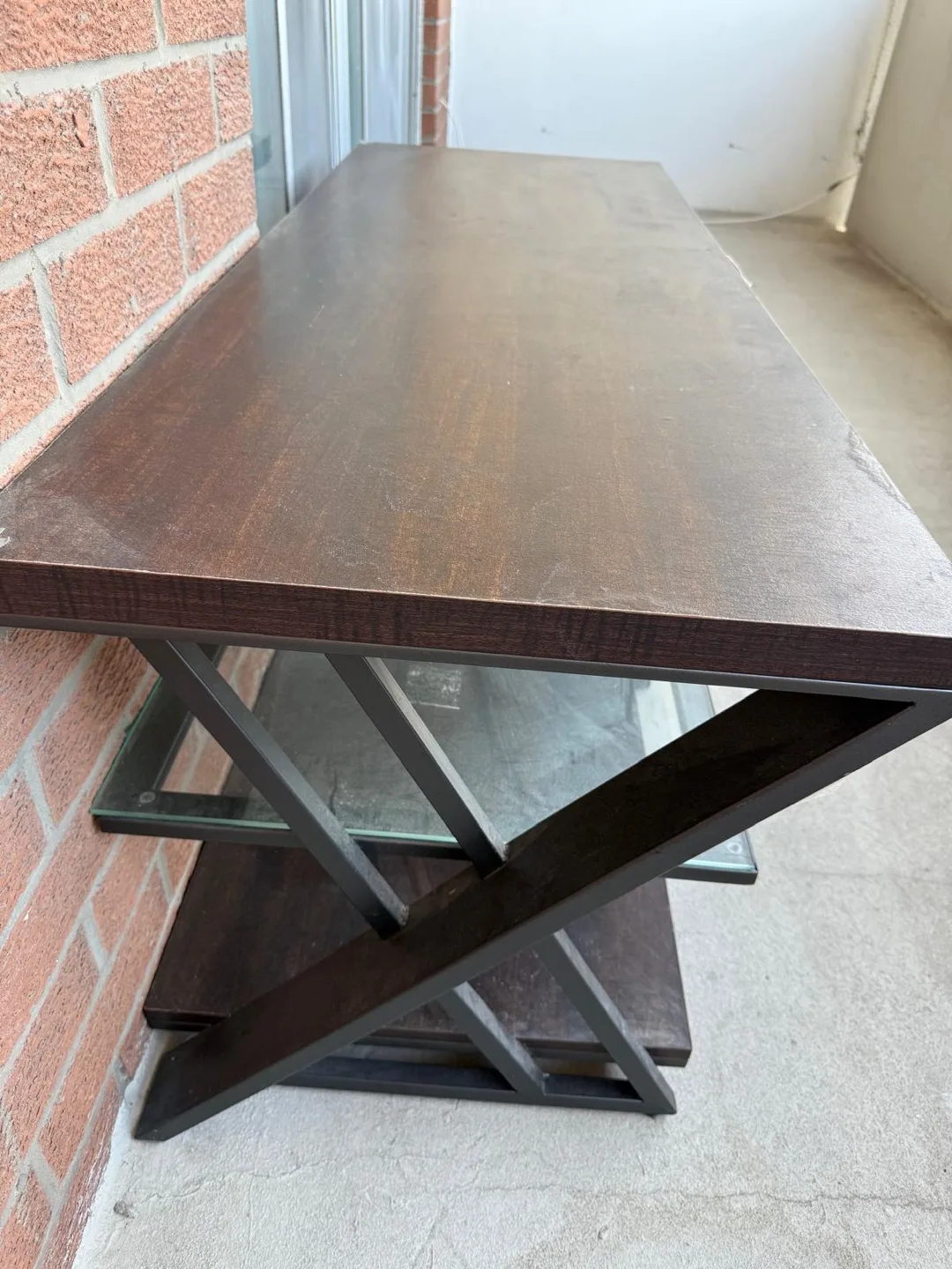 Brown TV Stand with Glass Shelves thumbnail