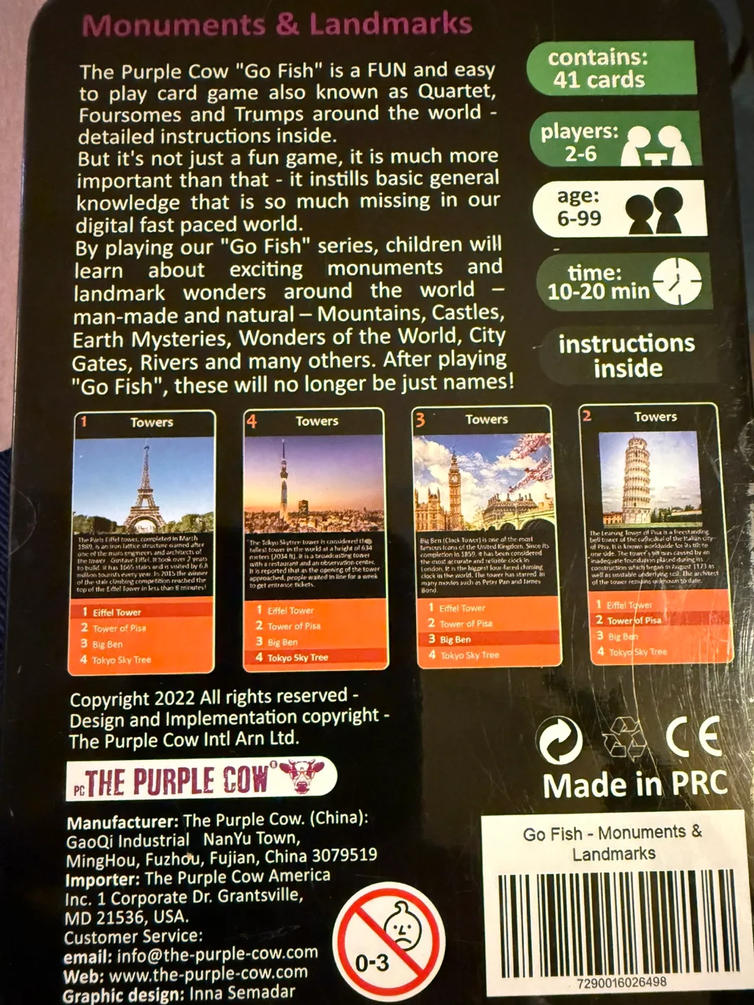 The Purple Cow Go Fish Monuments & Landmarks Card Game image indicator(2)