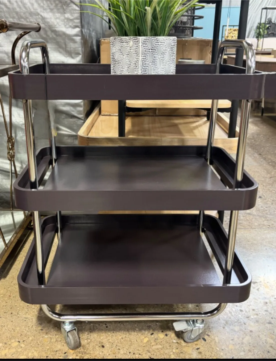 3-Tier Rolling Serving Bar Wine Storage Cart - Brown image indicator(2)