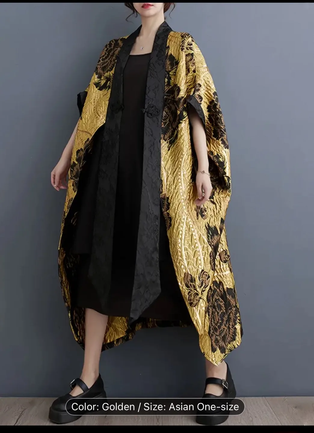 Golden Floral Kimono, One Size image indicator(3)