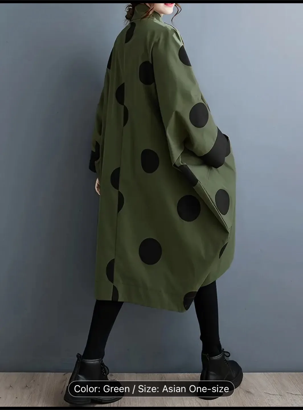 Green Polka Dot Oversized Coat - One Size image indicator(4)
