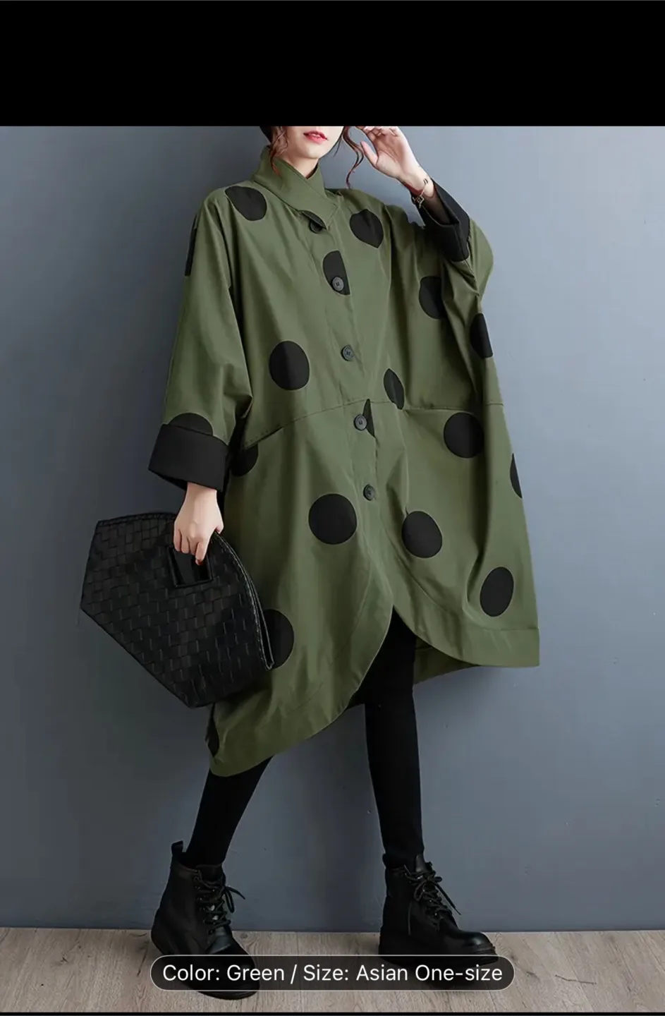 Green Polka Dot Oversized Coat - One Size image indicator(3)