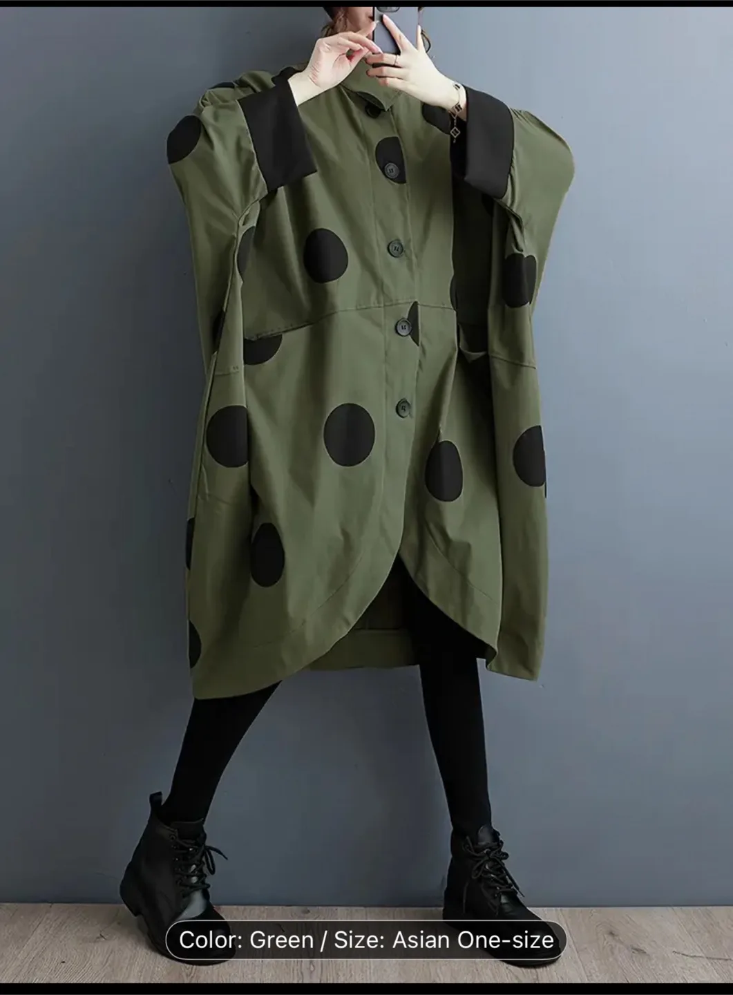 Green Polka Dot Oversized Coat - One Size image indicator(5)