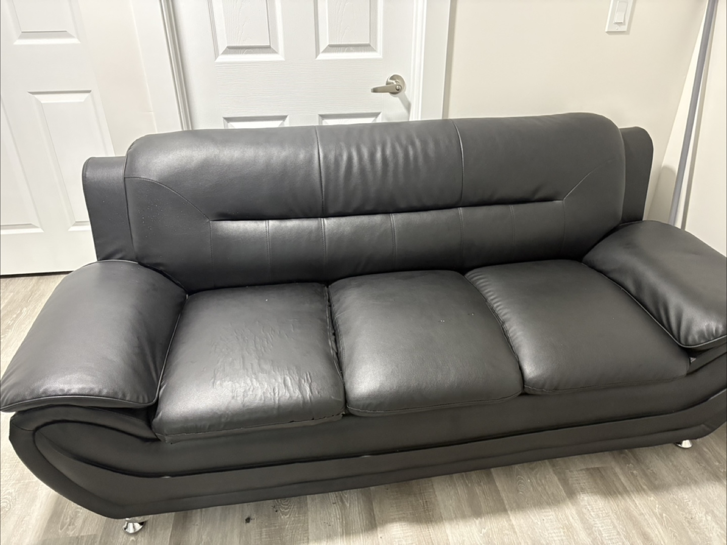 Black Leather Sofa Set - photo 3
