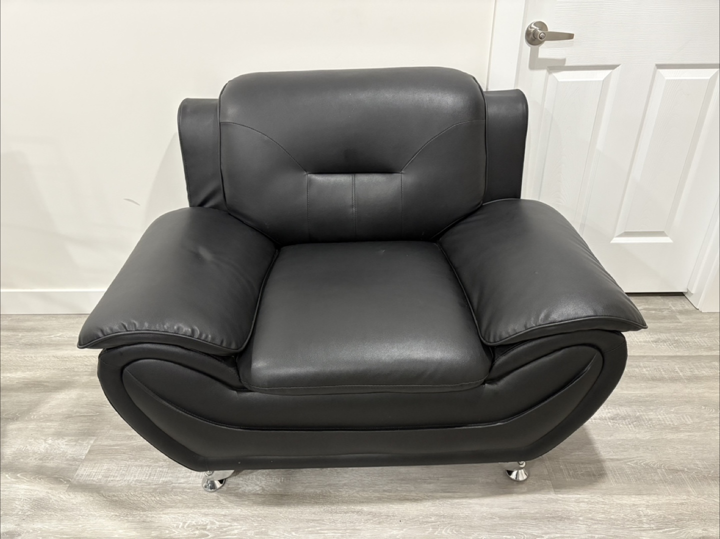 Black Leather Sofa Set - photo 2