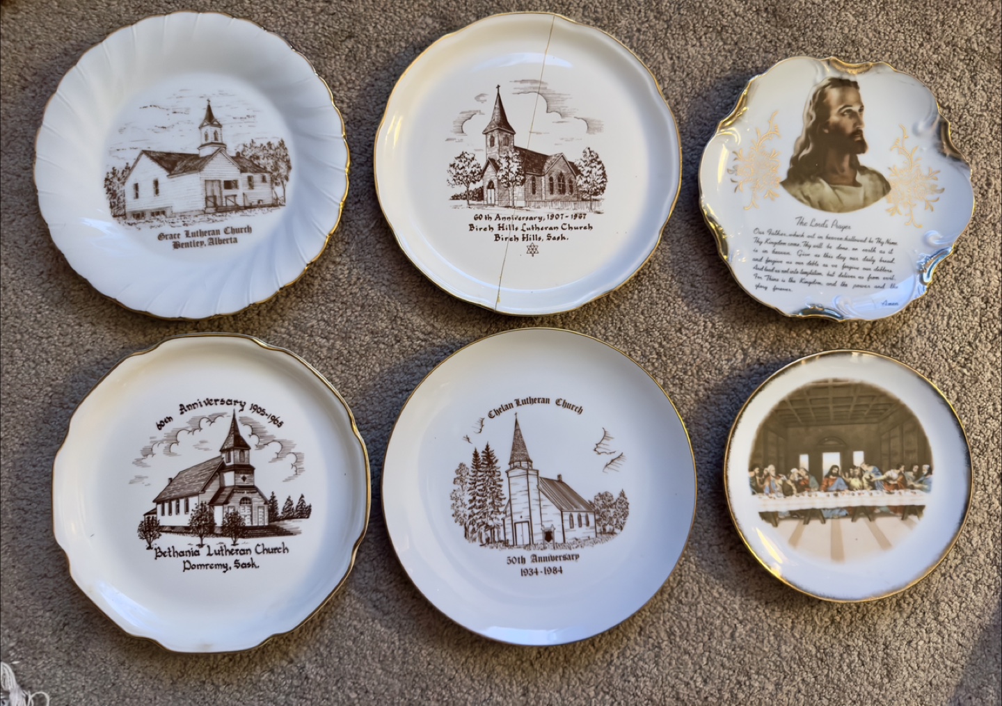 6 Vintage Canadian Church Commemorative Plates