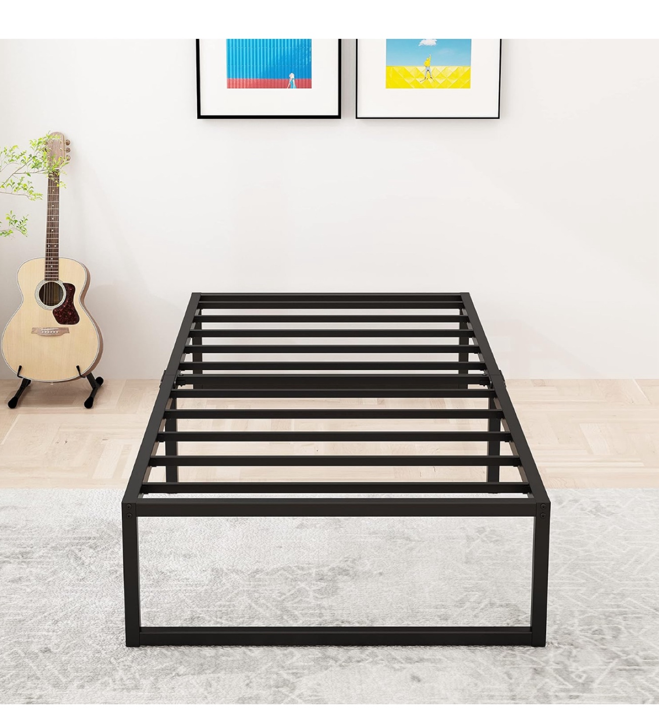 Twin Metal Bed Frame - Black + Foam Mattress