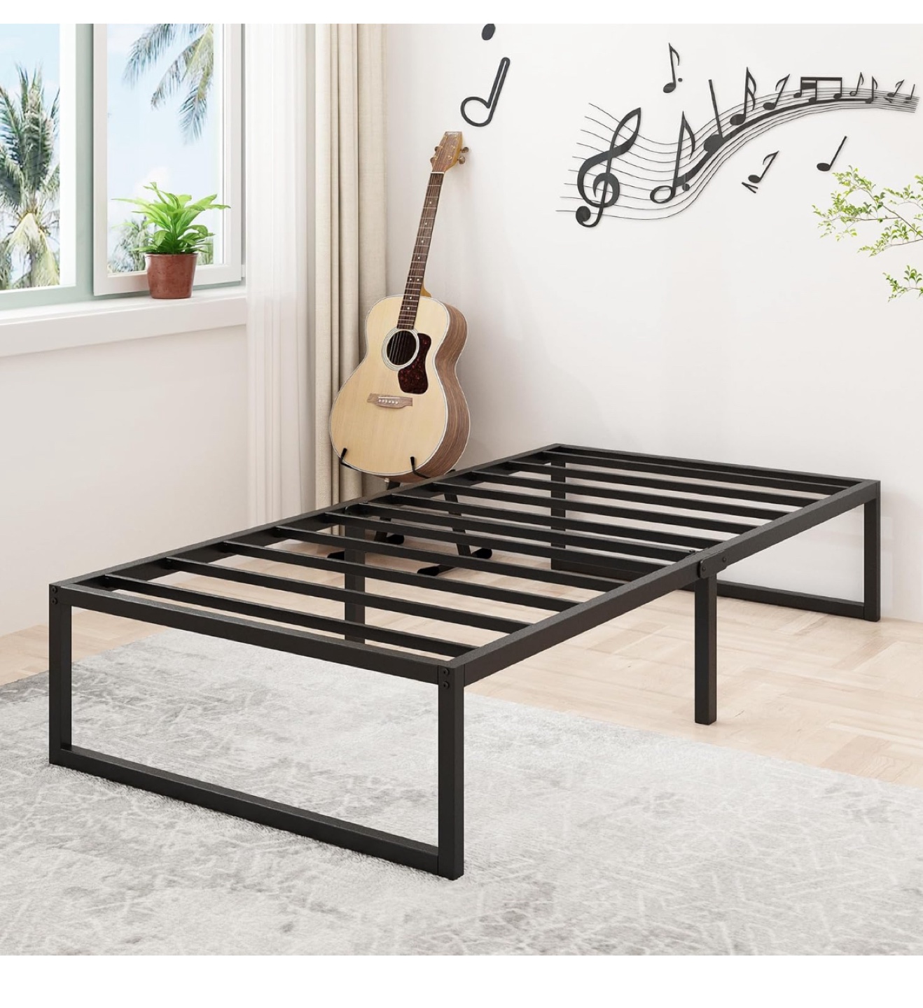 Twin Metal Bed Frame - Black + Foam Mattress - photo 2