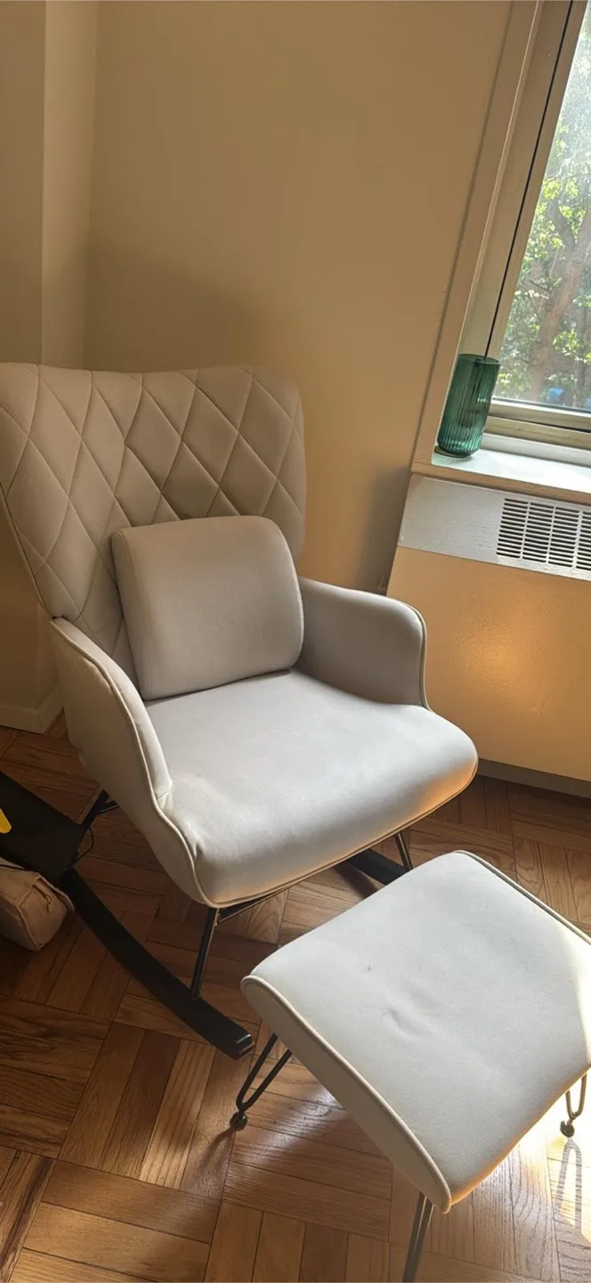 Beige Nursery Rocking Chair with Ottoman thumbnail
