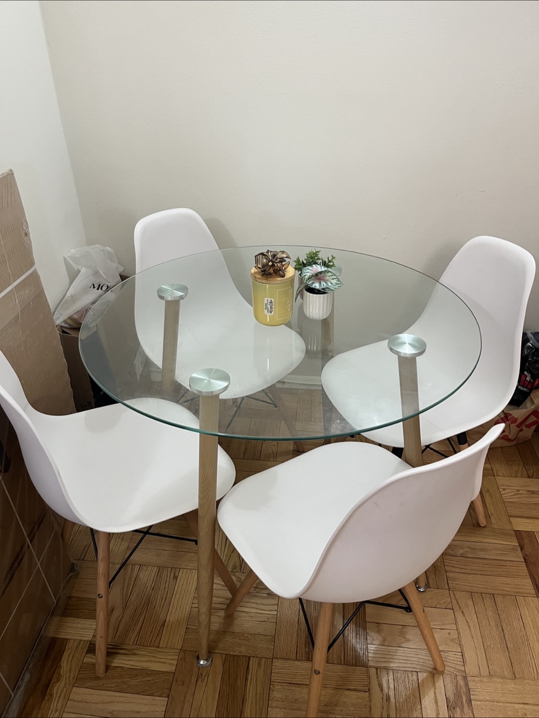 Glass Top Dining Table with 4 White Chairs - photo 2