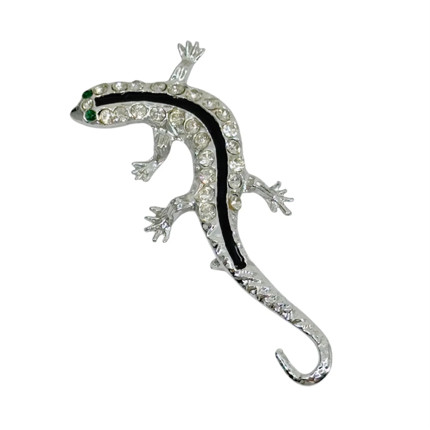 Vintage emerald & diamante rhinestone Lizard brooch - GM18