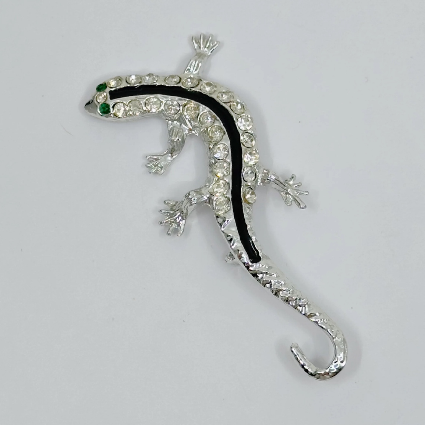 Vintage emerald & diamante rhinestone Lizard brooch - GM18 - photo 3