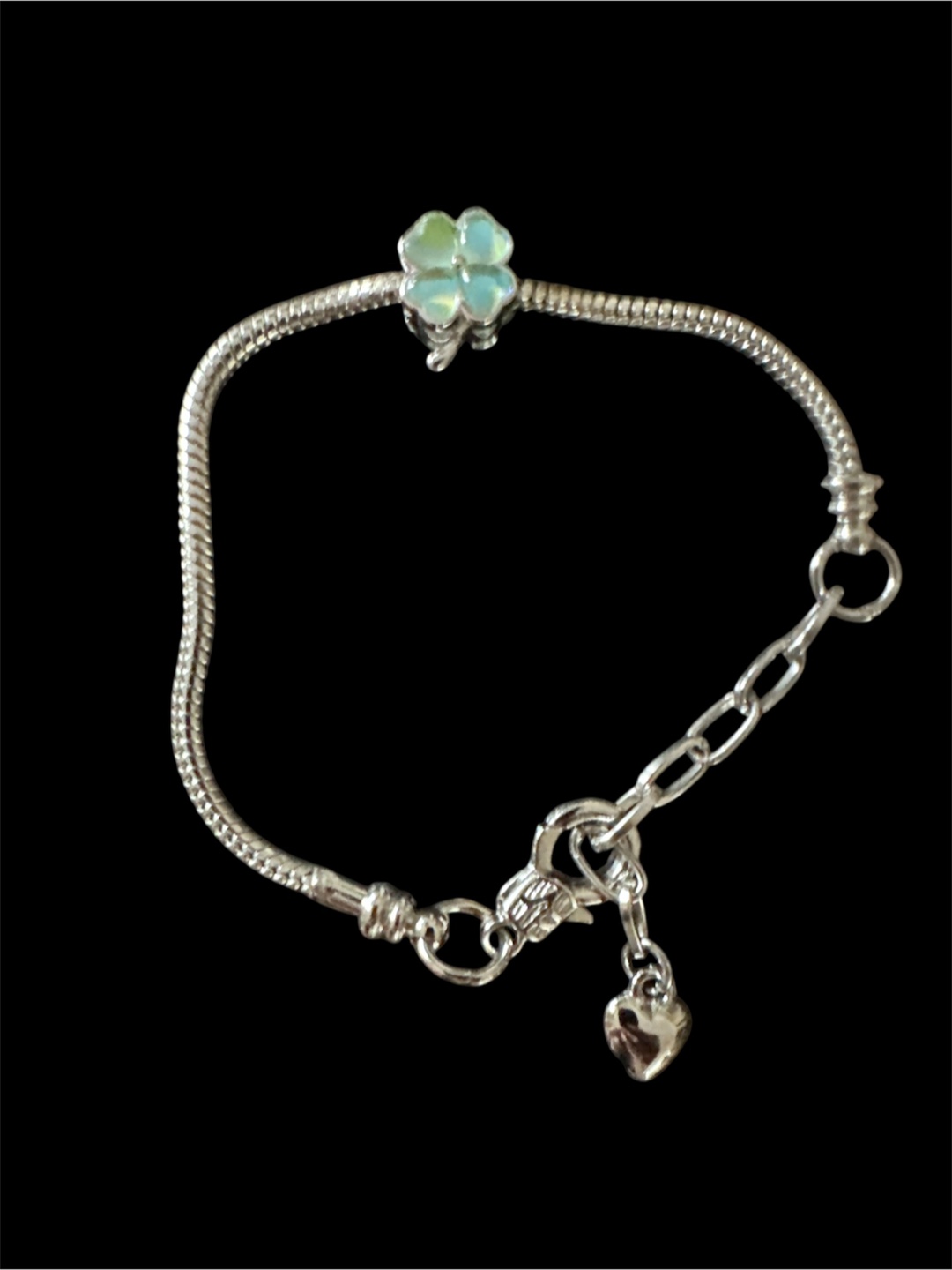 Stainless steel Charm Bracelet with Clover & Heart