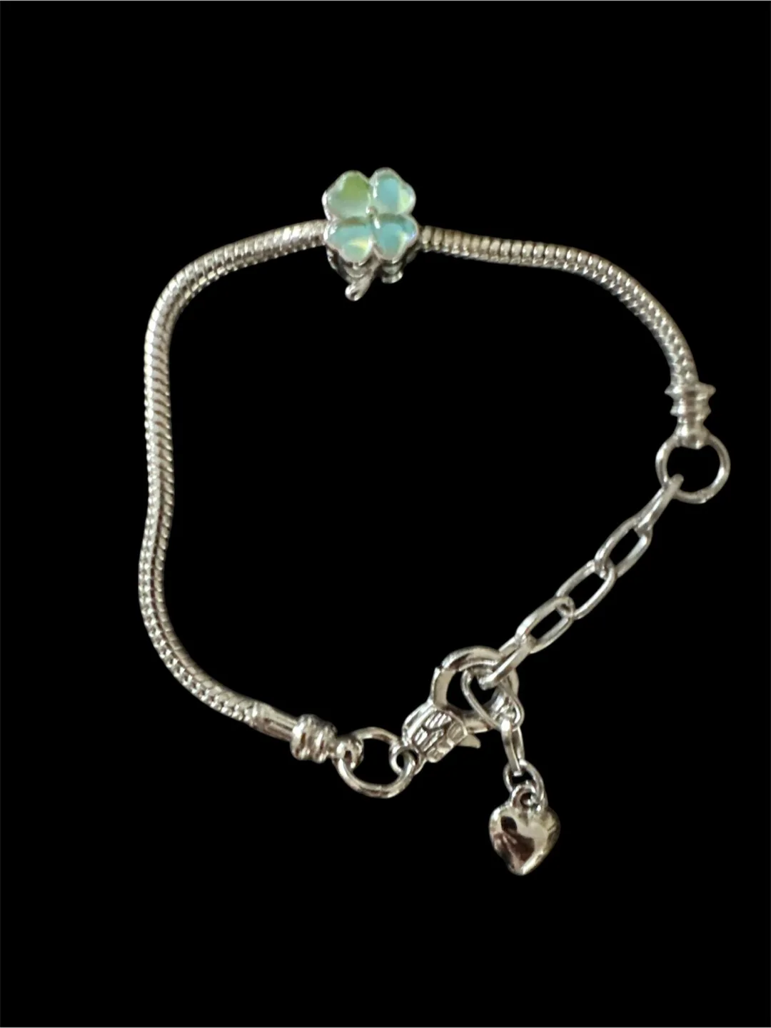 Stainless steel Charm Bracelet with Clover & Heart thumbnail