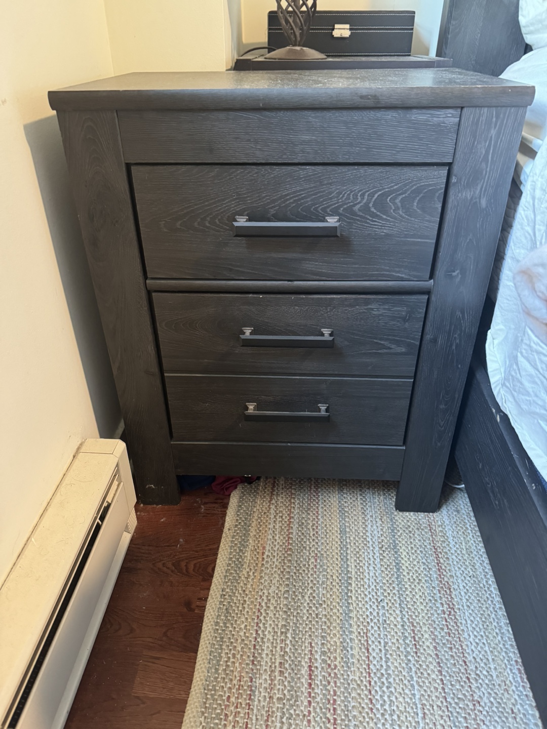 Black Wood Nightstand with 3 Drawers - photo 2