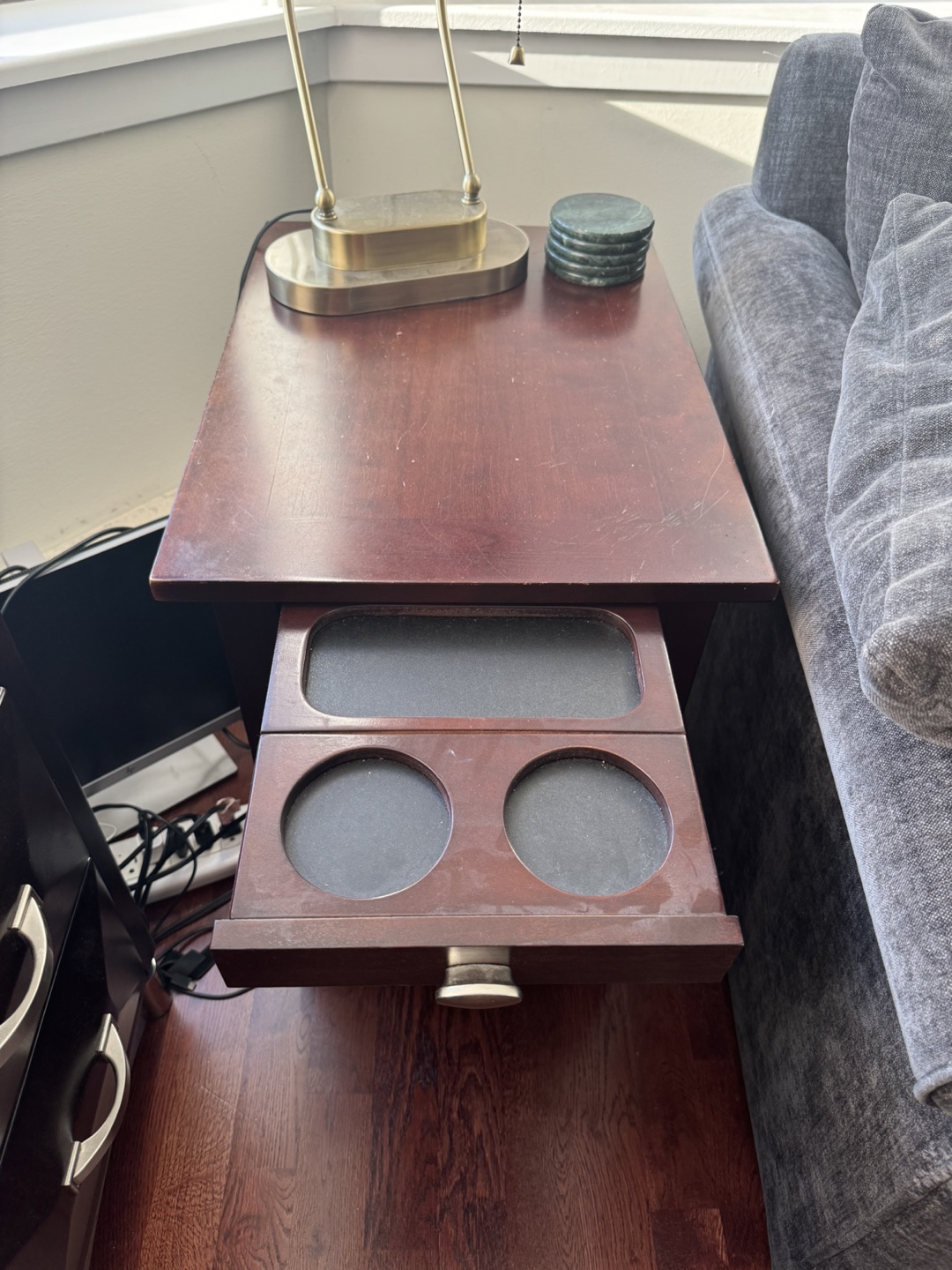 Two Brown Wood Side Tables with Drawer - photo 2