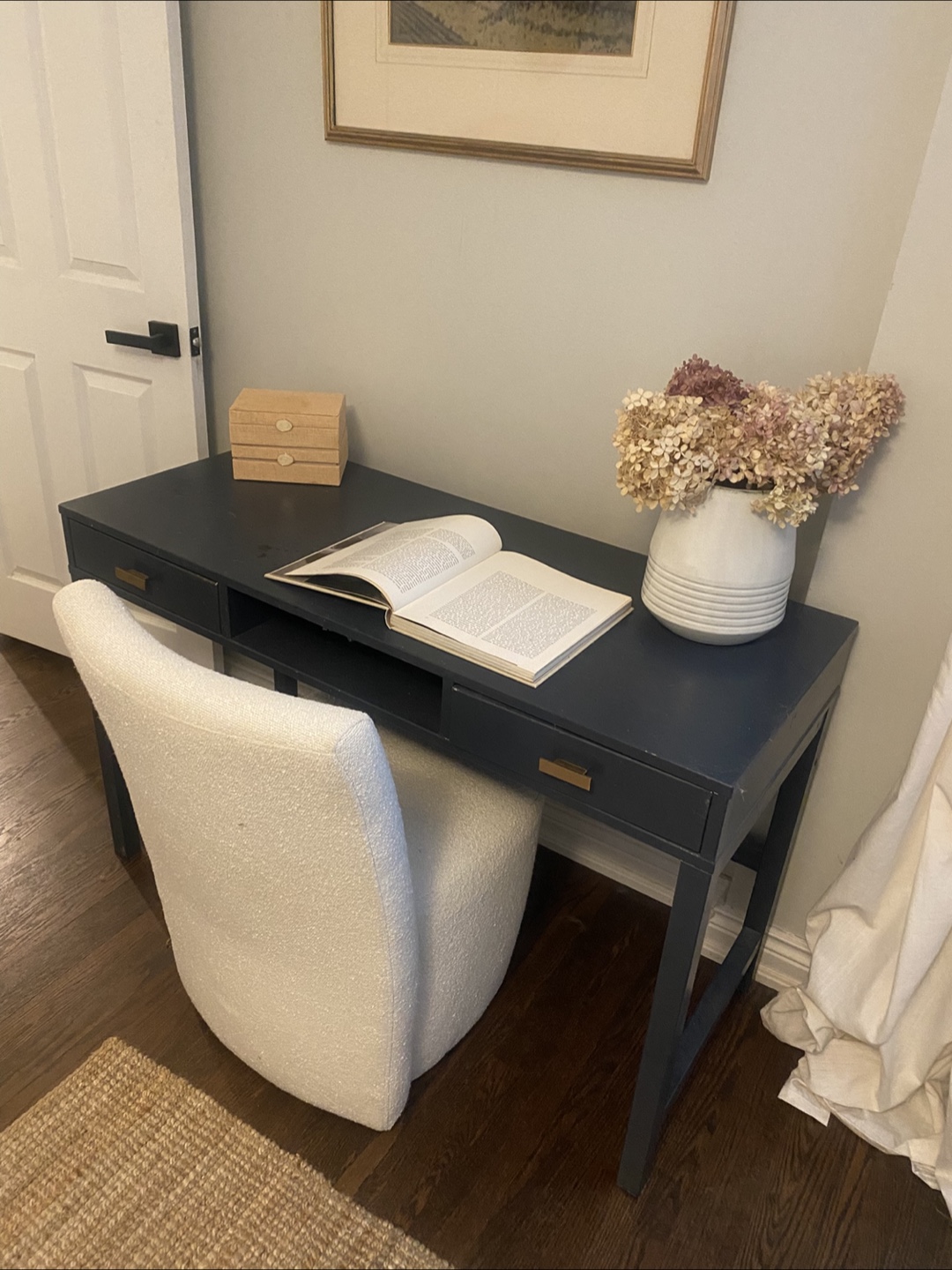 Dark Blue task/vanity with gold hardware