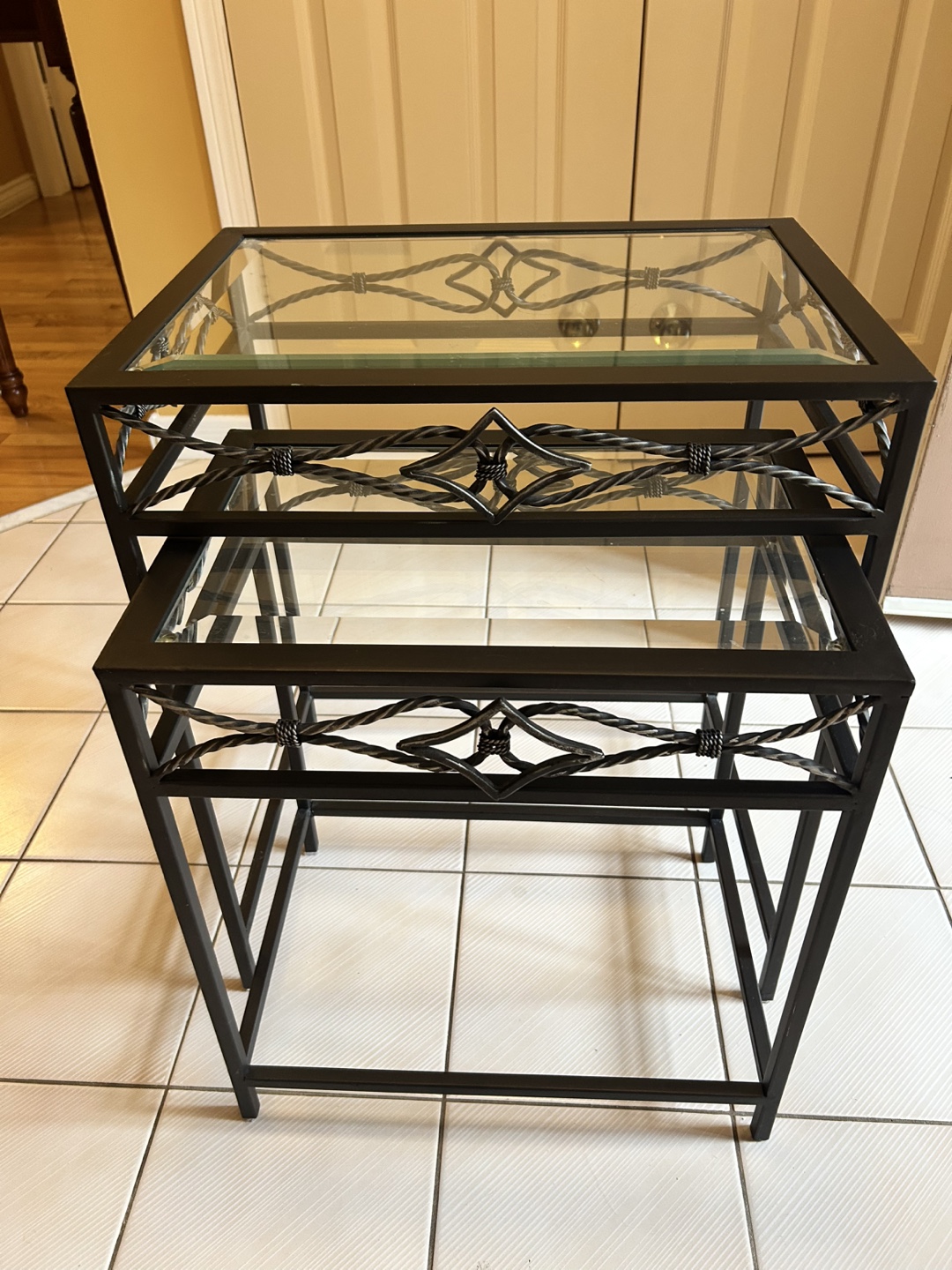 Nesting End Tables - Glass Top, Black Metal Frame