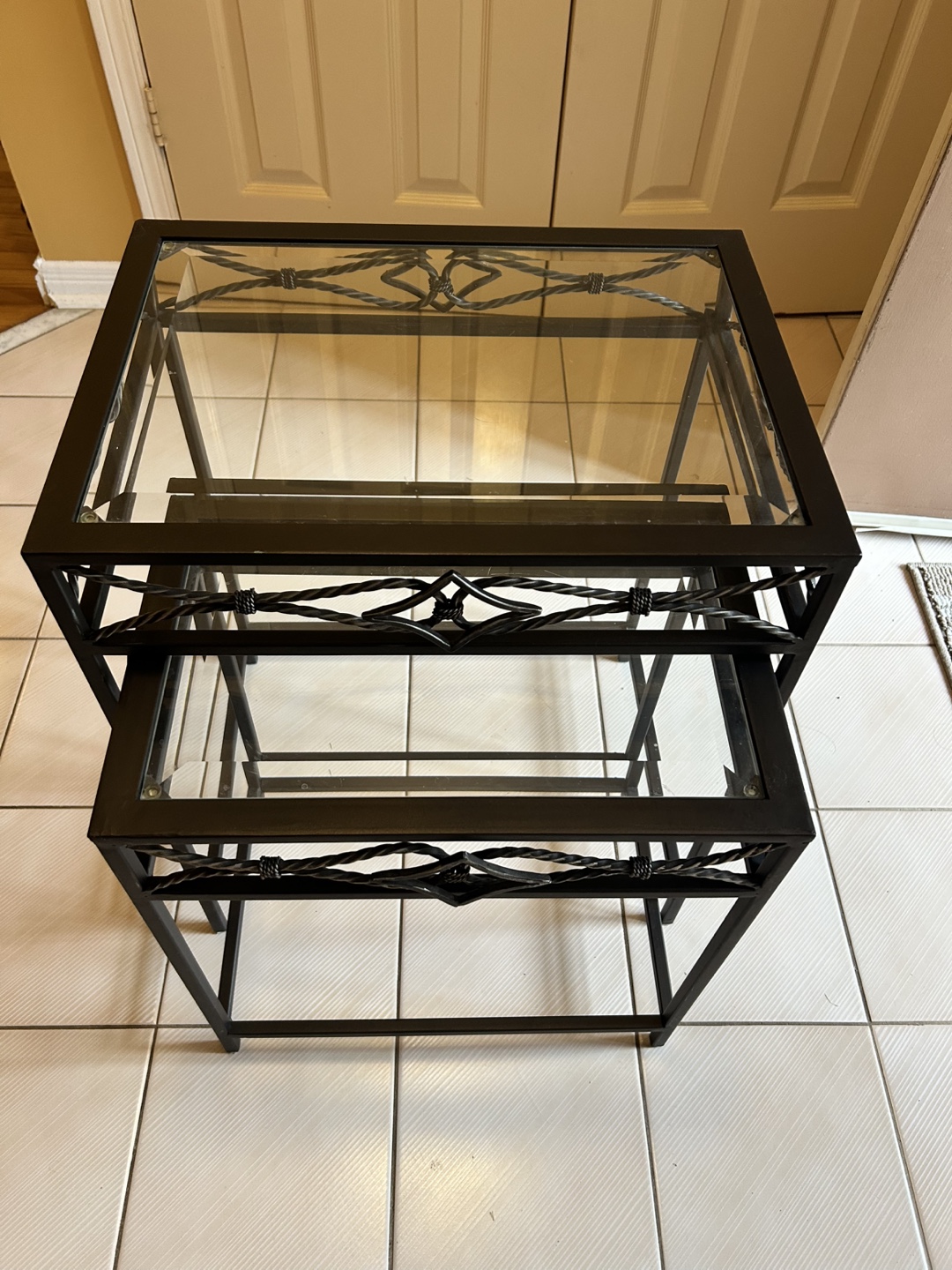 Nesting End Tables - Glass Top, Black Metal Frame - photo 2