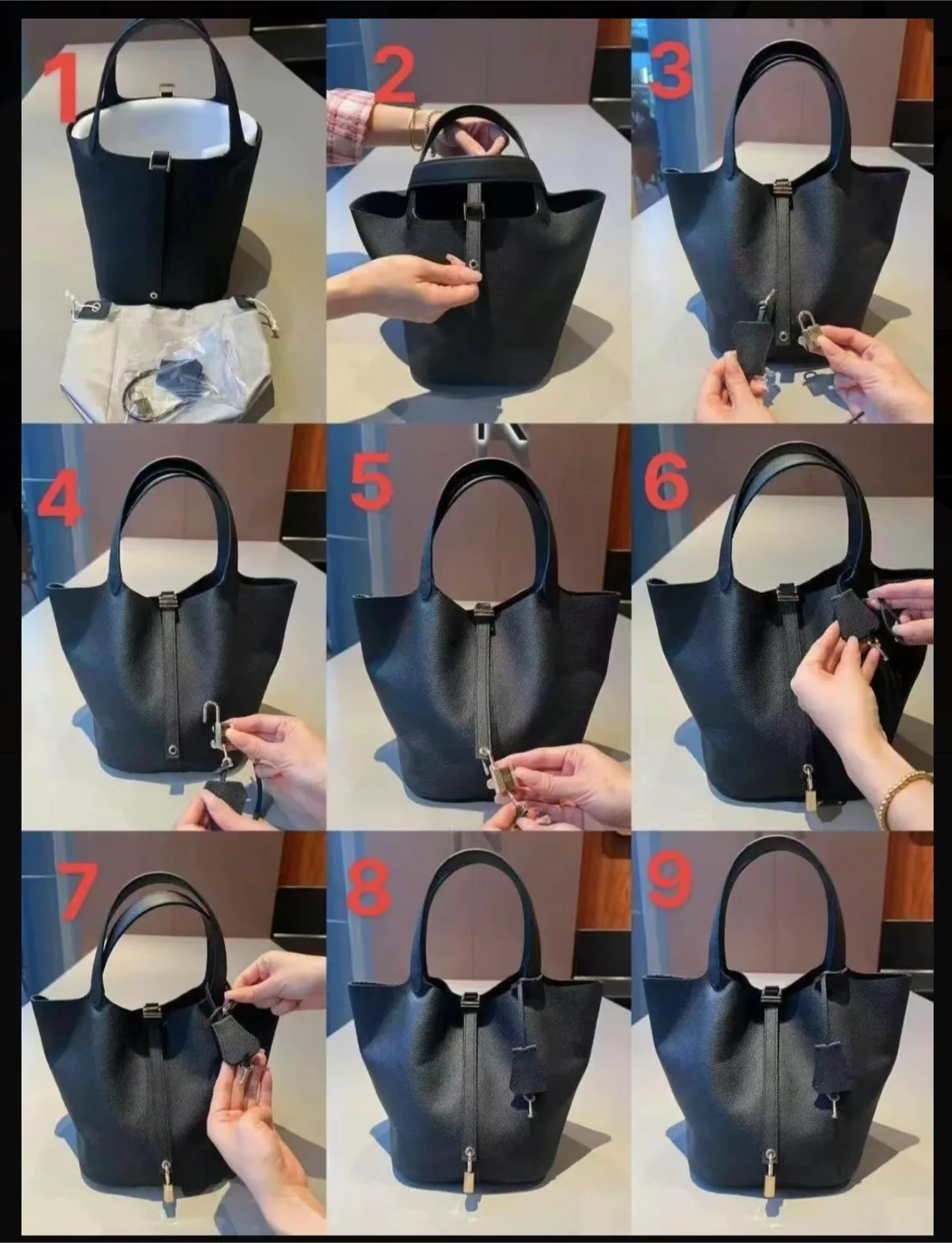 Phoinikas Cowhide Bucket Bag - Black image indicator(10)