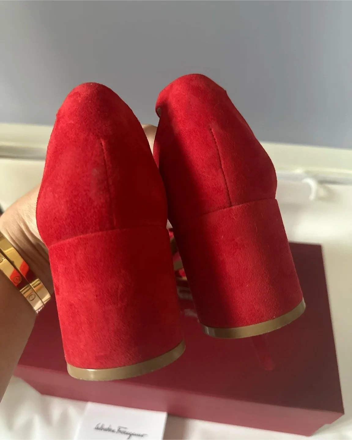 Salvatore Ferragamo Red Suede shoes size 38.5 (8-8.5) image indicator(5)