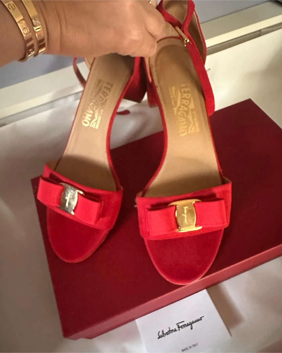 Salvatore Ferragamo Red Suede shoes size 38.5 (8-8.5) image indicator(3)