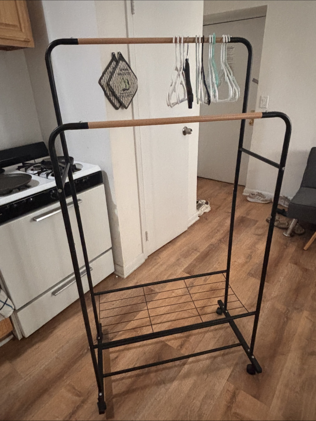 Black Steel Clothes Rack Double Rods and double layer