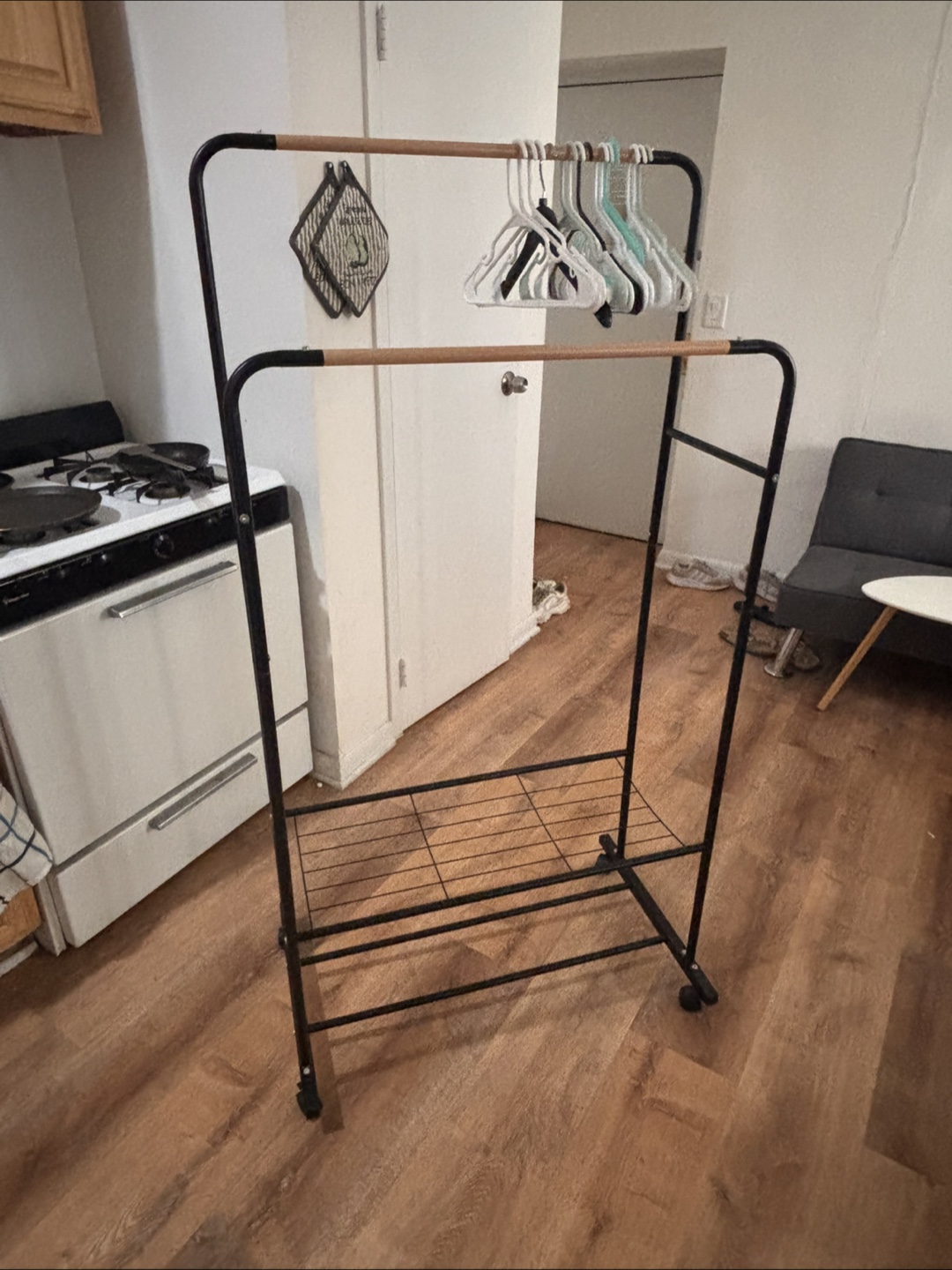 Black Steel Clothes Rack Double Rods and double layer - photo 3