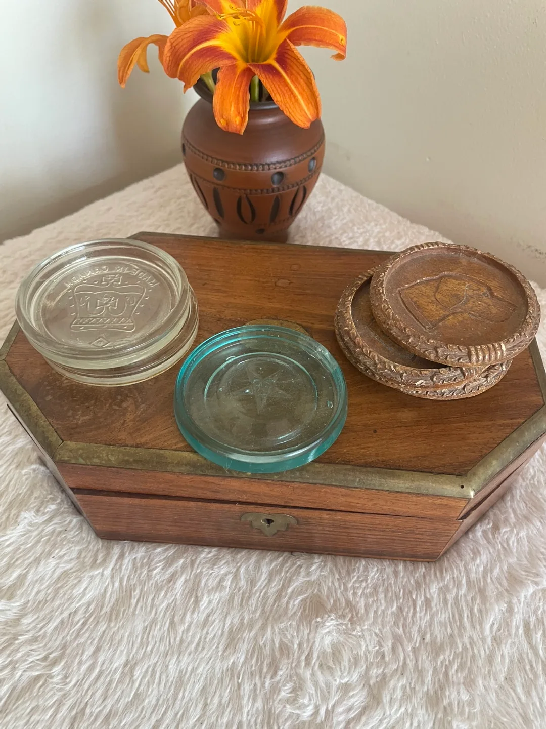 Vintage Glass Wood Coasters thumbnail
