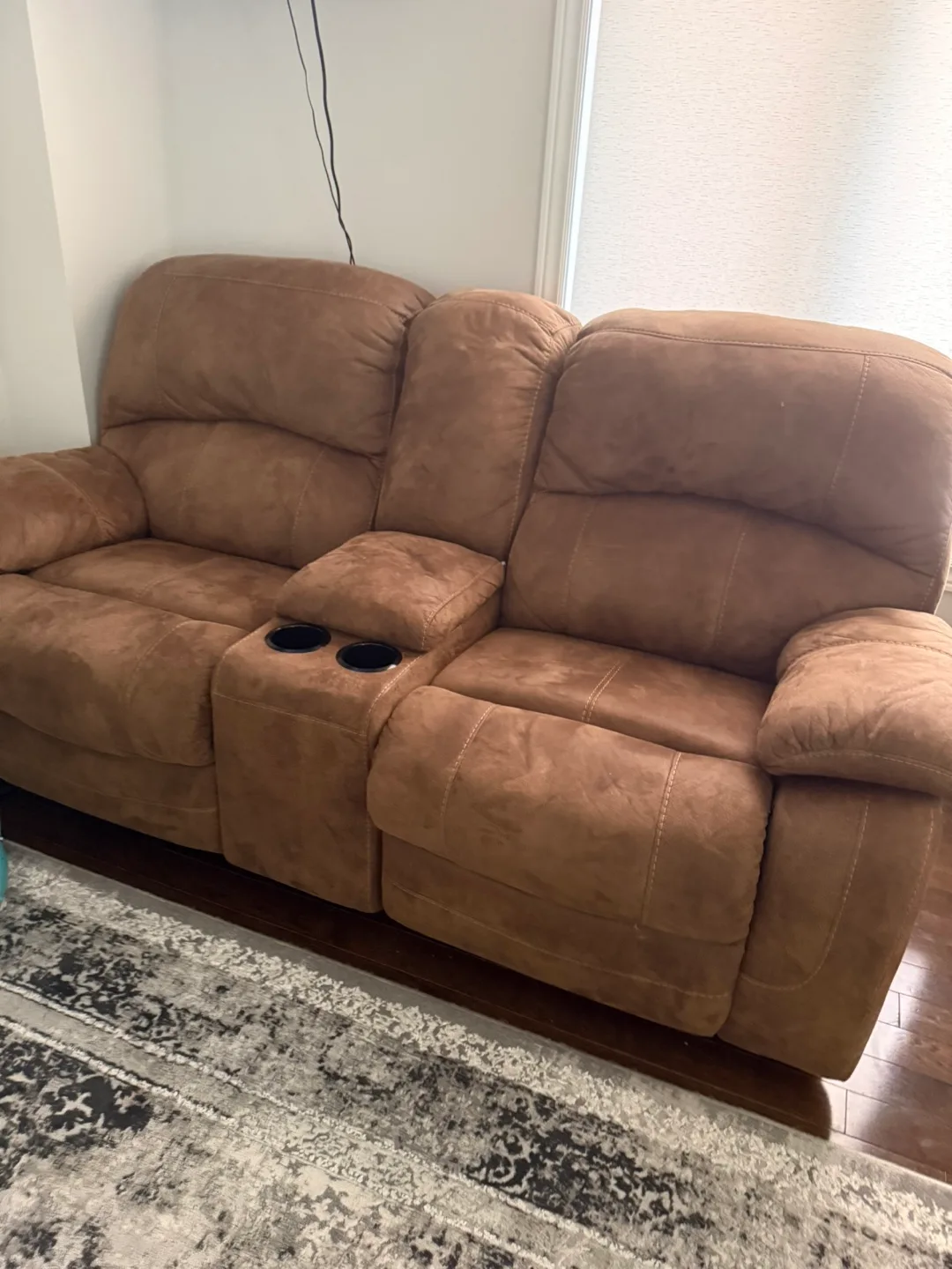 Brown Microfiber Reclining Loveseat with Console from thumbnail