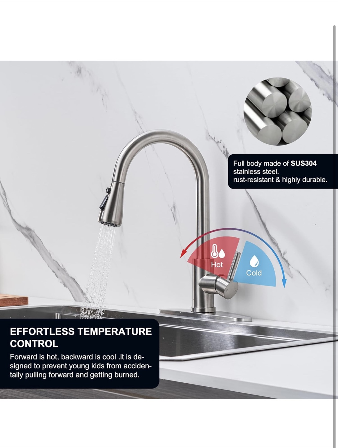 Stainless Steel Pull Out Kitchen Faucet - photo 3