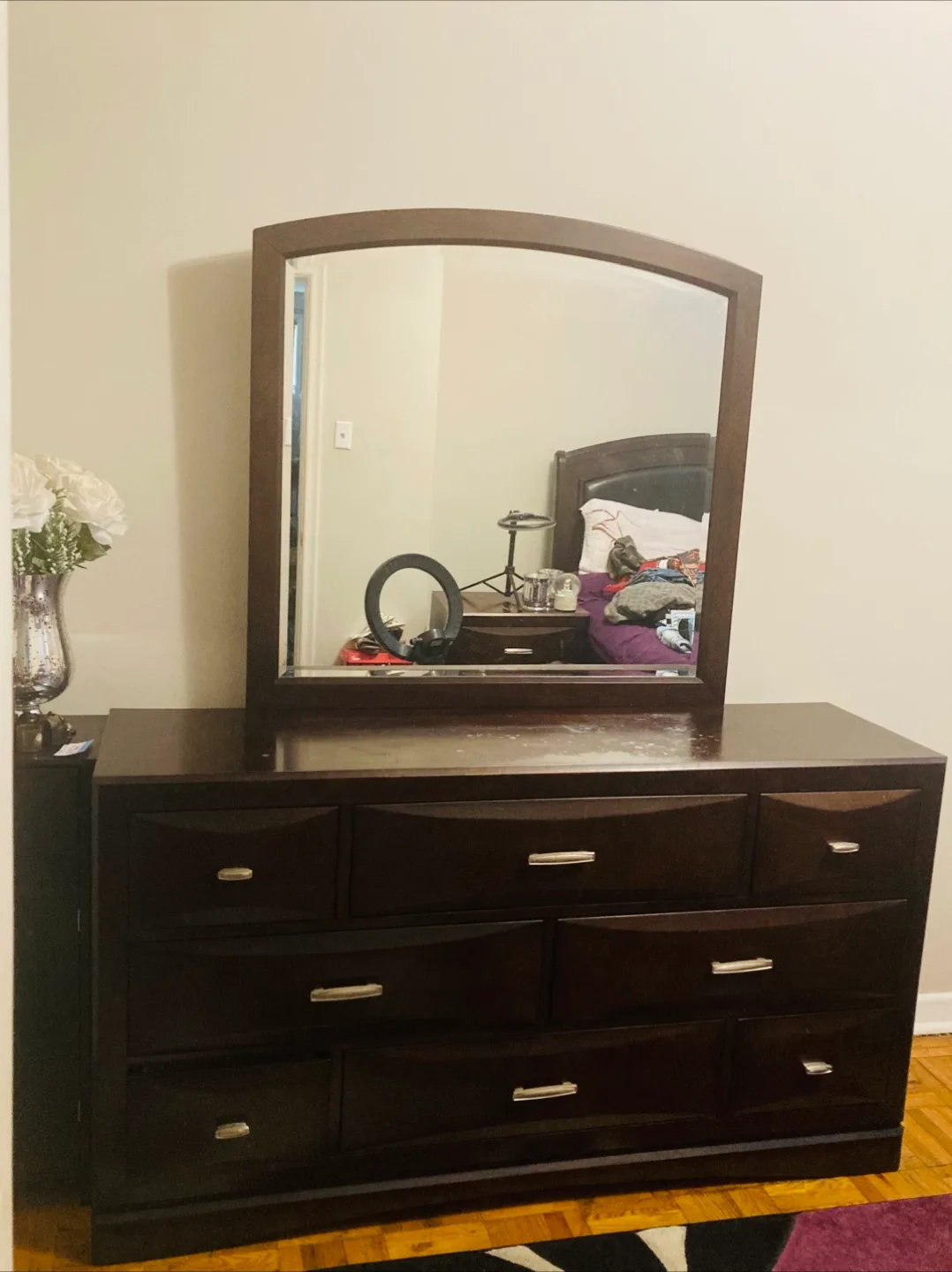 Dark Brown Dresser with Mirror thumbnail