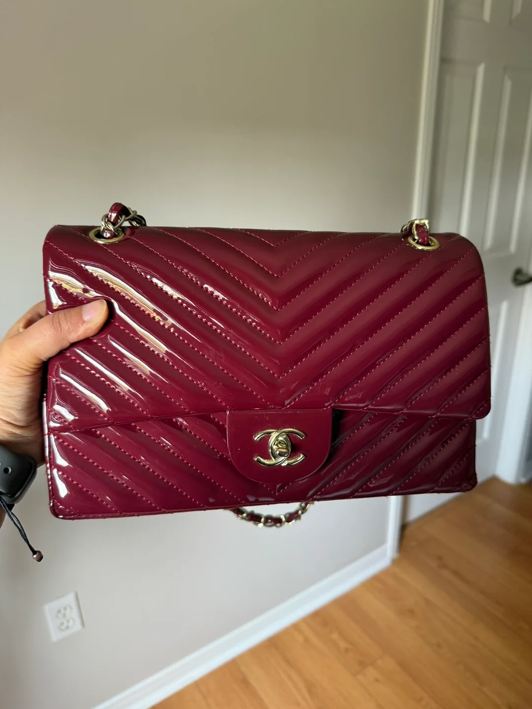 Burgundy Patent Leather Flap Bag thumbnail