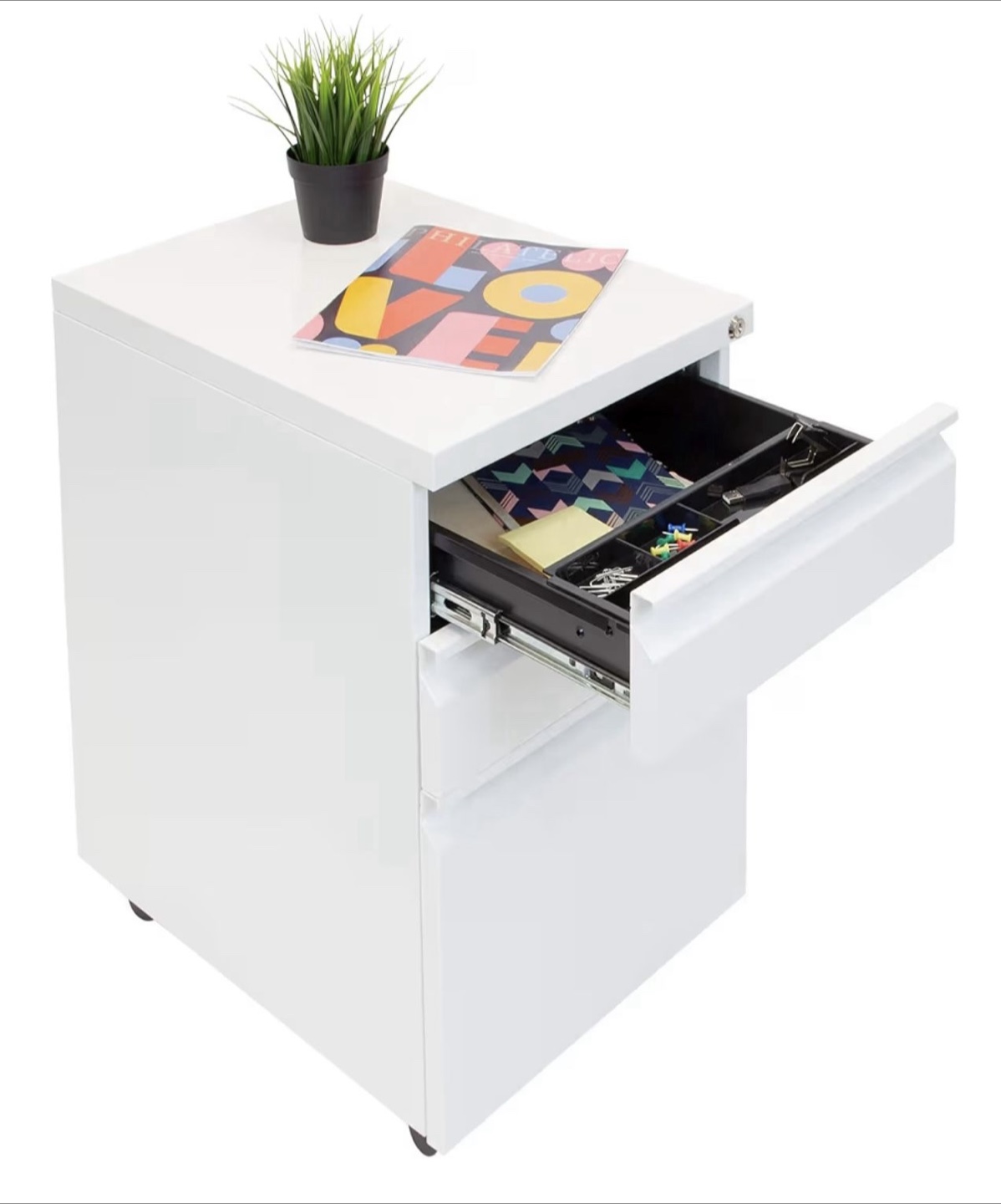 White Metal 3-Drawer Rolling File Cabinet - photo 2
