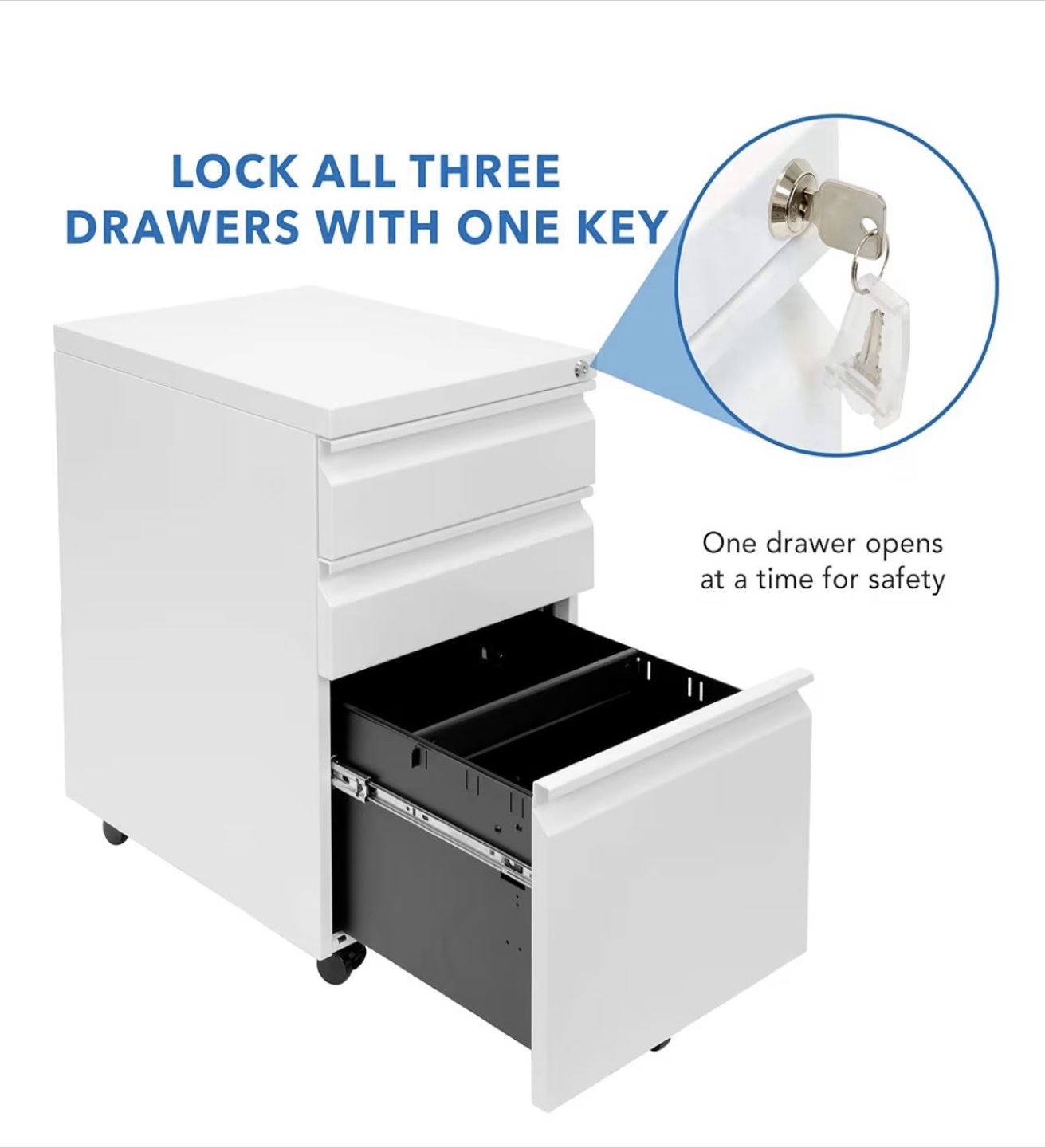 White Metal 3-Drawer Rolling File Cabinet - photo 4