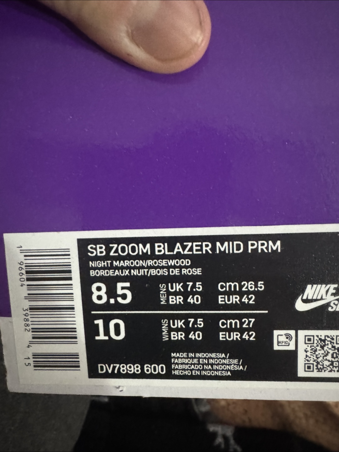 Nike SB Zoom Blazer Mid PRM Night Maroon, Men's 8.5 - photo 2