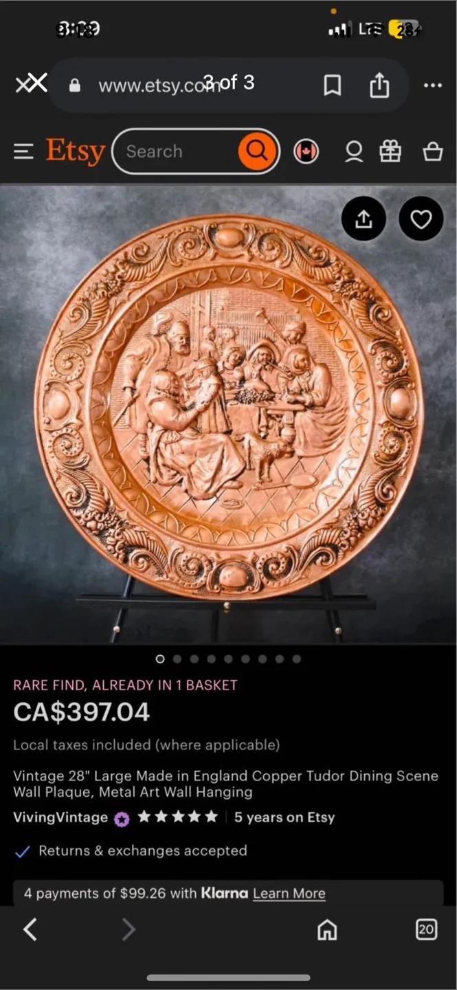 Vintage Copper Tudor Dining Scene Wall Plaque thumbnail